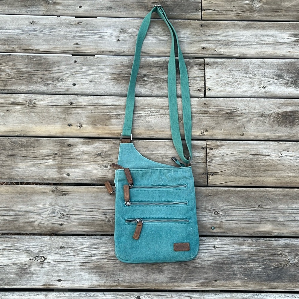 Davan Small Canvas Shoulder Bag Turquoise. MSRP $115